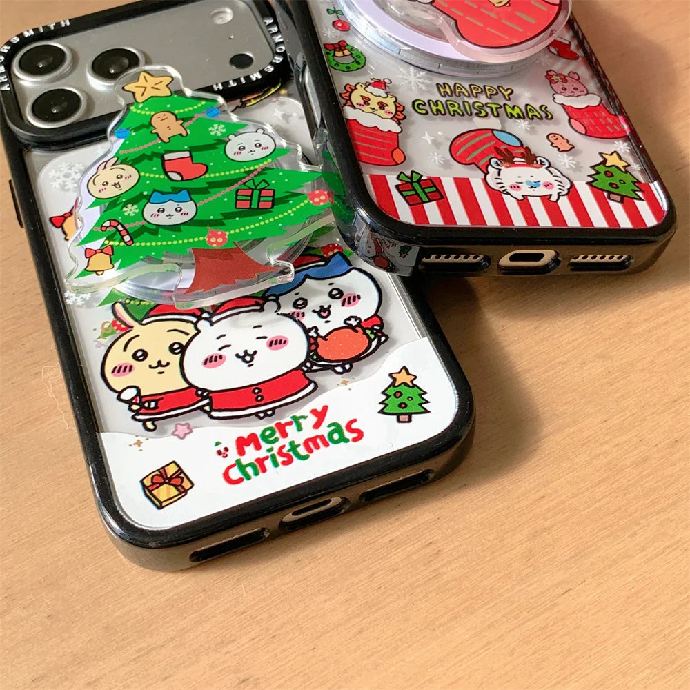 Cute Christmas Tree Cartoon With Magsafe Stand Kawaii Phone Case for iPhone 17 Pro 11 12 13 14 plus 15 16 Pro Max Cute Cover