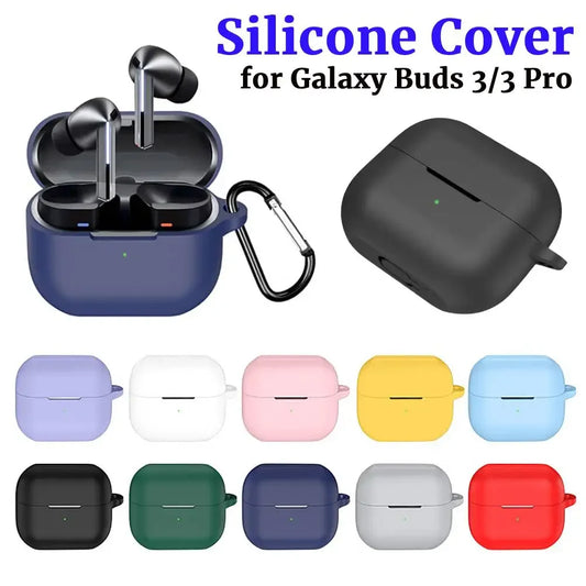 Silicone Earphone Protective Cover with Carabiner for Samsung Galaxy Buds 3 and 3 Pro Dustproof Skin Sleeve
