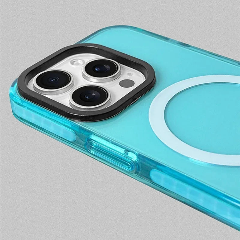 Transparent Neon Color MagSafe Phone Case for iPhone 15 16 Pro Max 15pro 13 14 12 11Wireless Charging Soft Silicone Bumper Cover