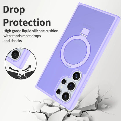 Luxury Metal Ring Fold Stand Case For Samsung Galaxy S25 Edge S24 Plus S23 Ultra Matte Translucent Wireless Charger Cover Funda