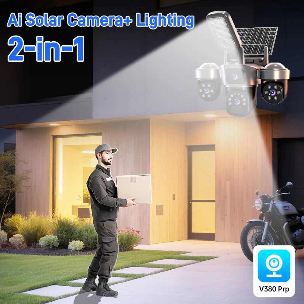 6MP Auto Tracking PTZ Solar Camera Outdoor Wireless, Human Detection PIR WiFi IP Camera with Siren, 2K Solar Powered CCTV