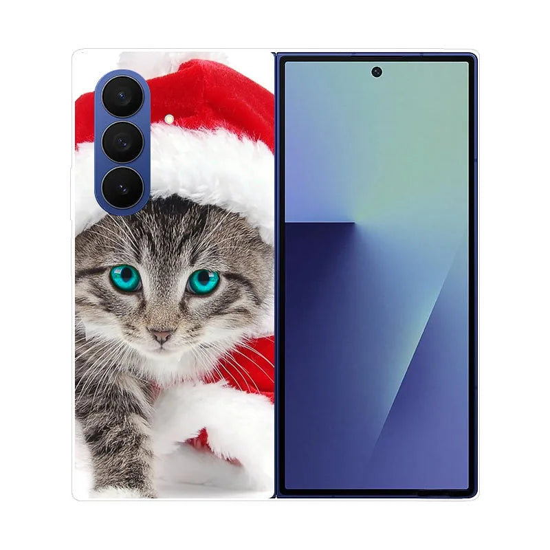 Christmas Painted Phone Case For Samsung Galaxy Z Fold 7 6 5 4 3 2 Fold7 Fold6 Fold5 Fold4 Transparent Hard PC Protect Cover