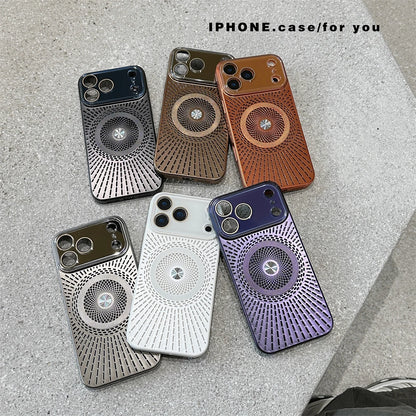 Large Window Litchi Texture For Magsafe Magnetic Case For iPhone 17 16 15 14 13 12 11 Pro Max Plus Air Rotating Bracket Cover