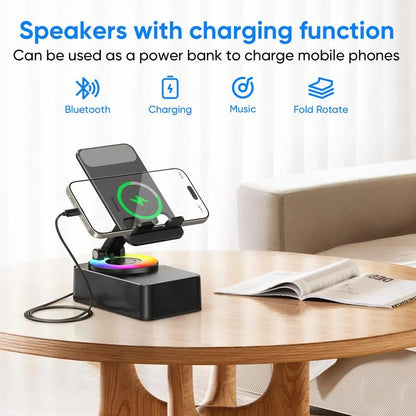 Wireless Audio Bluetooth Speaker withPower Bank, 5 in 1 Emergency Charging LEDPhone Holder Festival Gifts for Friend Family