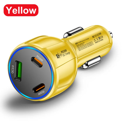 3 Ports PD Car Charger 90W Fast Charging USB QC3.0 Type C Car Phone Charger For iphone 15 Samsung Huawei Xiaomi Adapter in Car