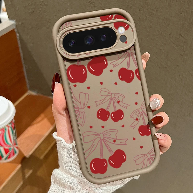 Cute Large Cherry Soft Phone Protector Case For Google Pixel 10 8 Pro 9A 8A 7A 9 10 Pro XL Shockproof Cover For Pixel 9 8 7 Pro