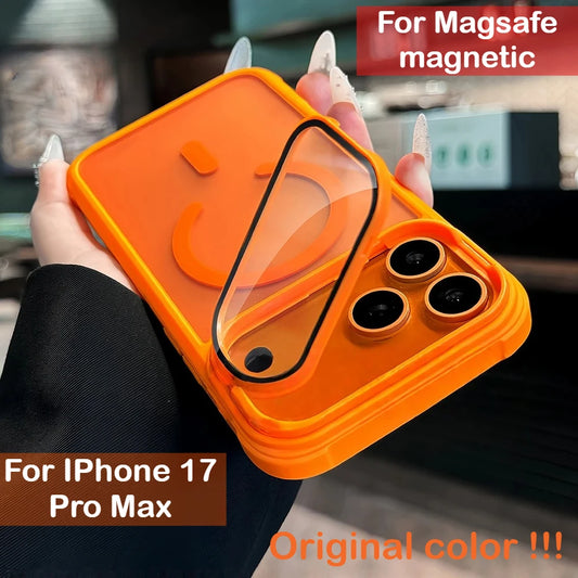 For Magsafe Glass Lens Holder Clear Case for IPhone 17 Pro Max 17 Pro Original Color Magnetic Wireless Charging Shockproof Cover