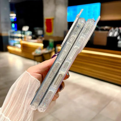 Cute Rabbit Ear Phone Case For iPhone 17 Pro Max Glitter Diamonds Cover For iPhone 15 Pro 16 Pro Max 14Pro 13 Protective Cases