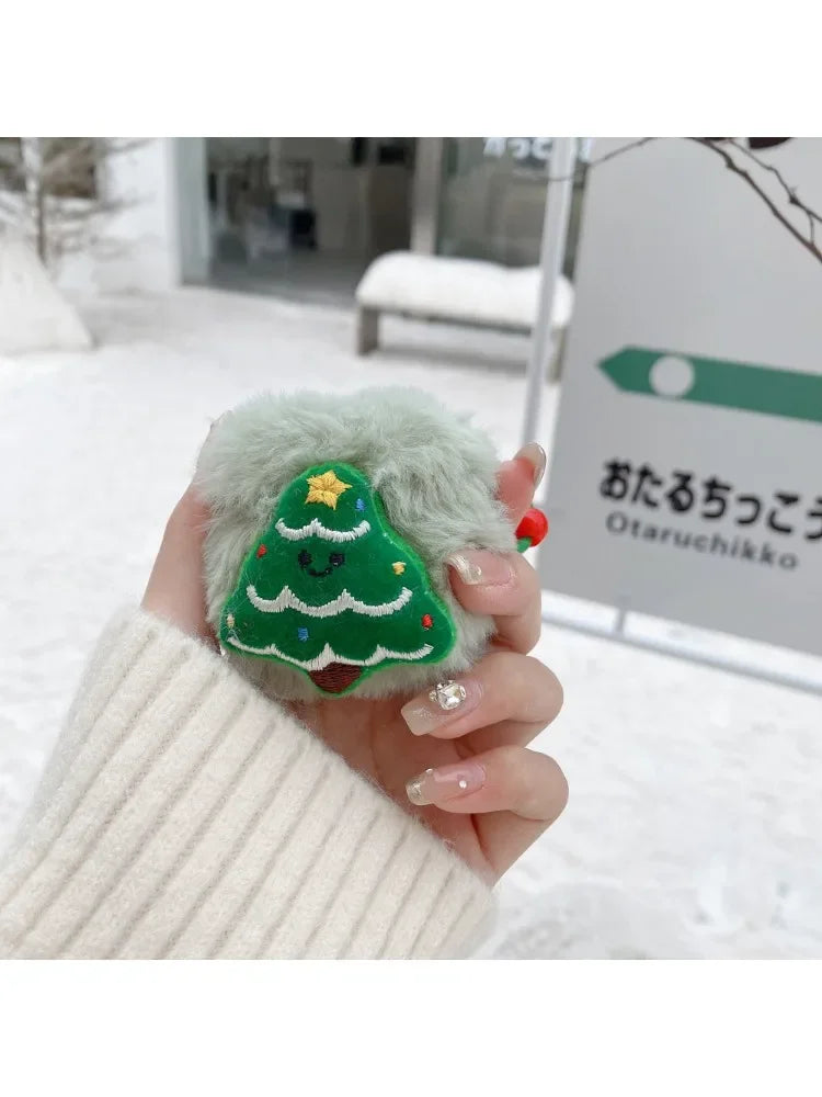 Plush Merry Christmas Tree Heart Pom Pom For Airpods 4 3 2 1 Earphone Protective Cover Airpods pro3 2025 New Case With Strap