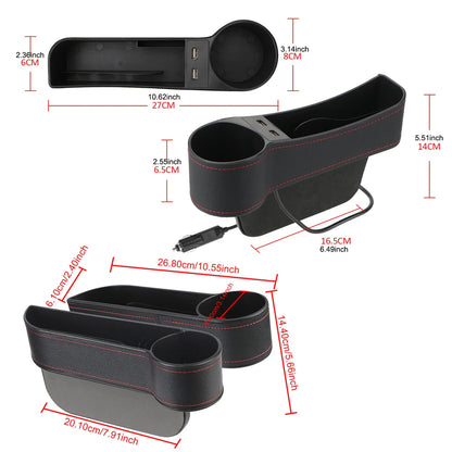 Car Organizer Auto Crevice Pocket Phone Bottle Cups Holder Seat Gap Leather Storage Box Car Accessories,USB Chargers Optional