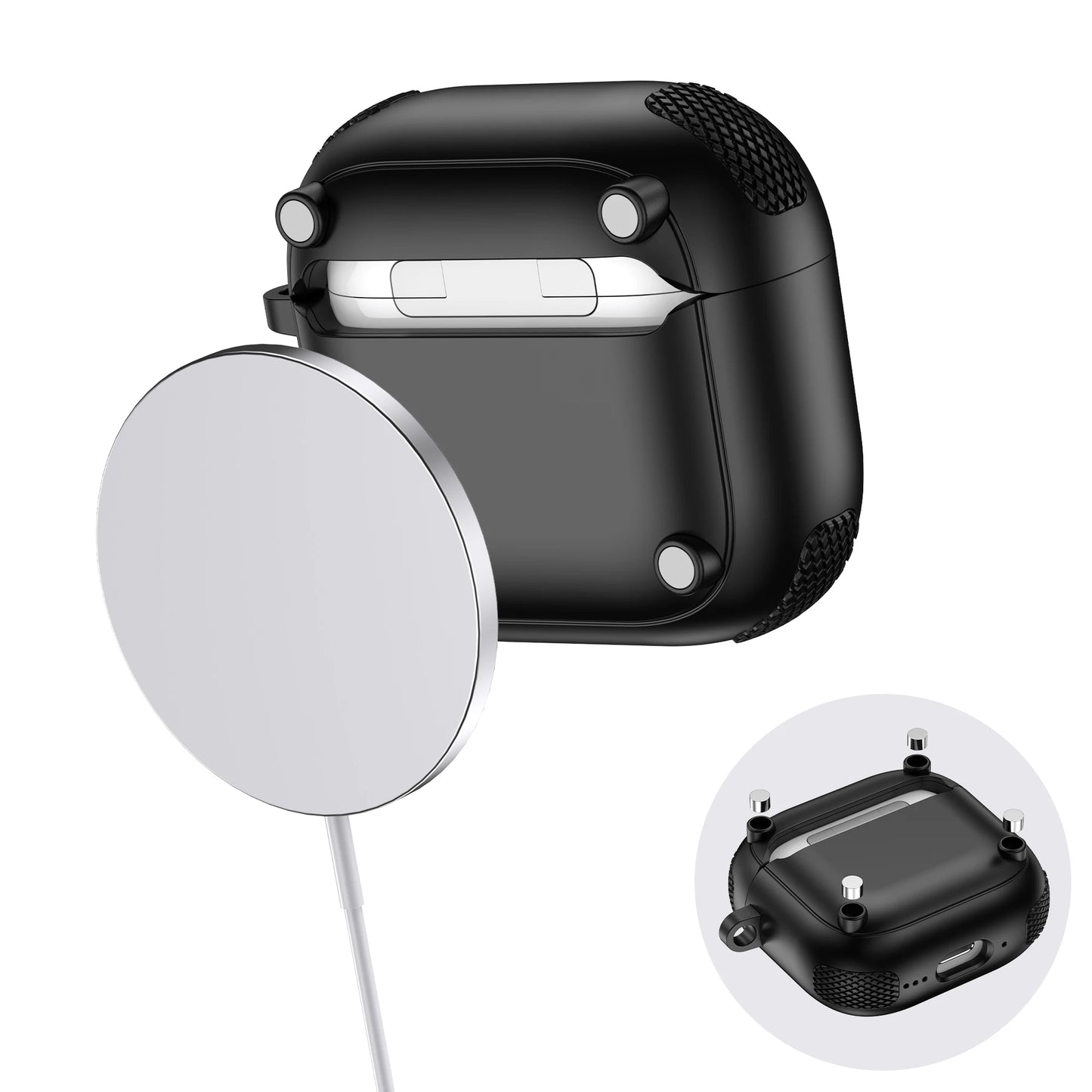 Armor Lock Earphone Cover For AirPods 4 Pro2 3 2 1 Case TPU PC Shockproof Headphone Coque For AirPods Pro 2 2nd 4th Gen Cases