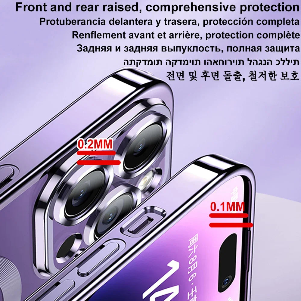 Magnetic Plating Case For iPhone 15 16 14 17 13 12 11 Pro Max Air Camera Lens Protector Glass For Magsafe Wireless Charger Cover