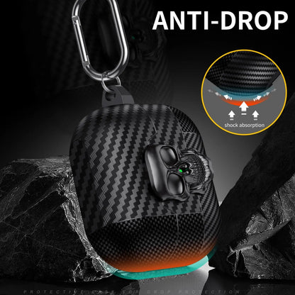 Lock Case For Samsung Galaxy Buds 3Pro with Keychain Funny TPU Cool Skull Carbon Fiber Protective Case For Samsung Galaxy Buds 3