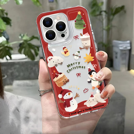 Cute Cartoon Winter Snow Case For IPhone 17 16 15 14 13 12 11 Pro Max 15 14 Plus 16 16E Christmas Pattern Clear Phone Cover