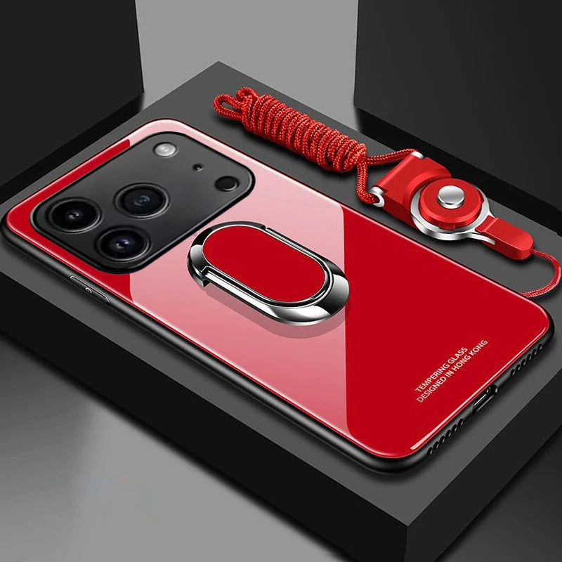 For iphone 17 Air 17 Pro Max Cases Magnet Ring Stand Phone Case For iphone 16E 15Plus 14Pro Max Mirror Tempered Glass Back Cover