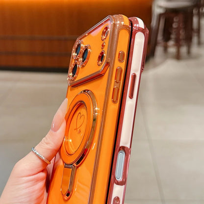 Luxury Plating Love Heart Airbag Bracket Phone Case For iPhone 17 16 15 14 13 Pro Max Plus Air Stand Holder Protection New Cover