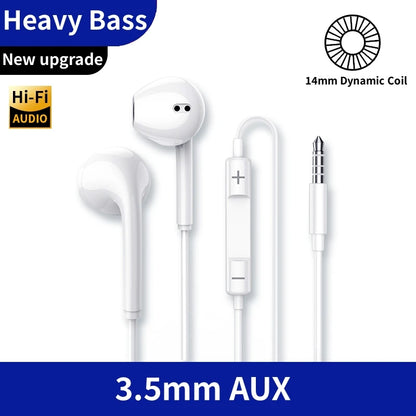 In-Ear Earphones Subwoofer With HD Mic 3.5mm TypeC Wired Headset For Samsung Xiaomi Huawei Phone Headphones Stereo Music Earbuds