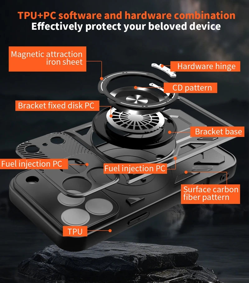 Magsafe Wireless Charging Stand Holder Cover For iphone 17 Pro Max iphone17 Air 5G Magnetic Ring Armor Phone Case