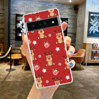 Phone Case For Google Pixel 9 8 7 6 9A 8A 7A 6A 5 4 5A 4A 3A Pro XL Soft Clear TPU Transparent Cover Cartoon Christmas