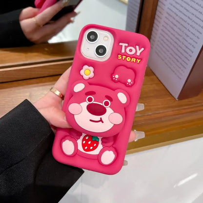 For iPhone 15 Pro Max 16 11 12 Pro 13 14 Pro Max 13Pro 3D Stitch Kitty Face Grip Tok Holder Cartoon Silicon Soft Phone Case