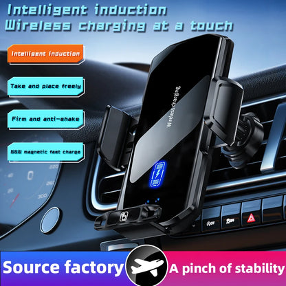 Wireless Car Phone Holder Stand 15W Fast Charge Touch Control Air Vent Phone Bracket Tempered Glass Panel for iPhone Android