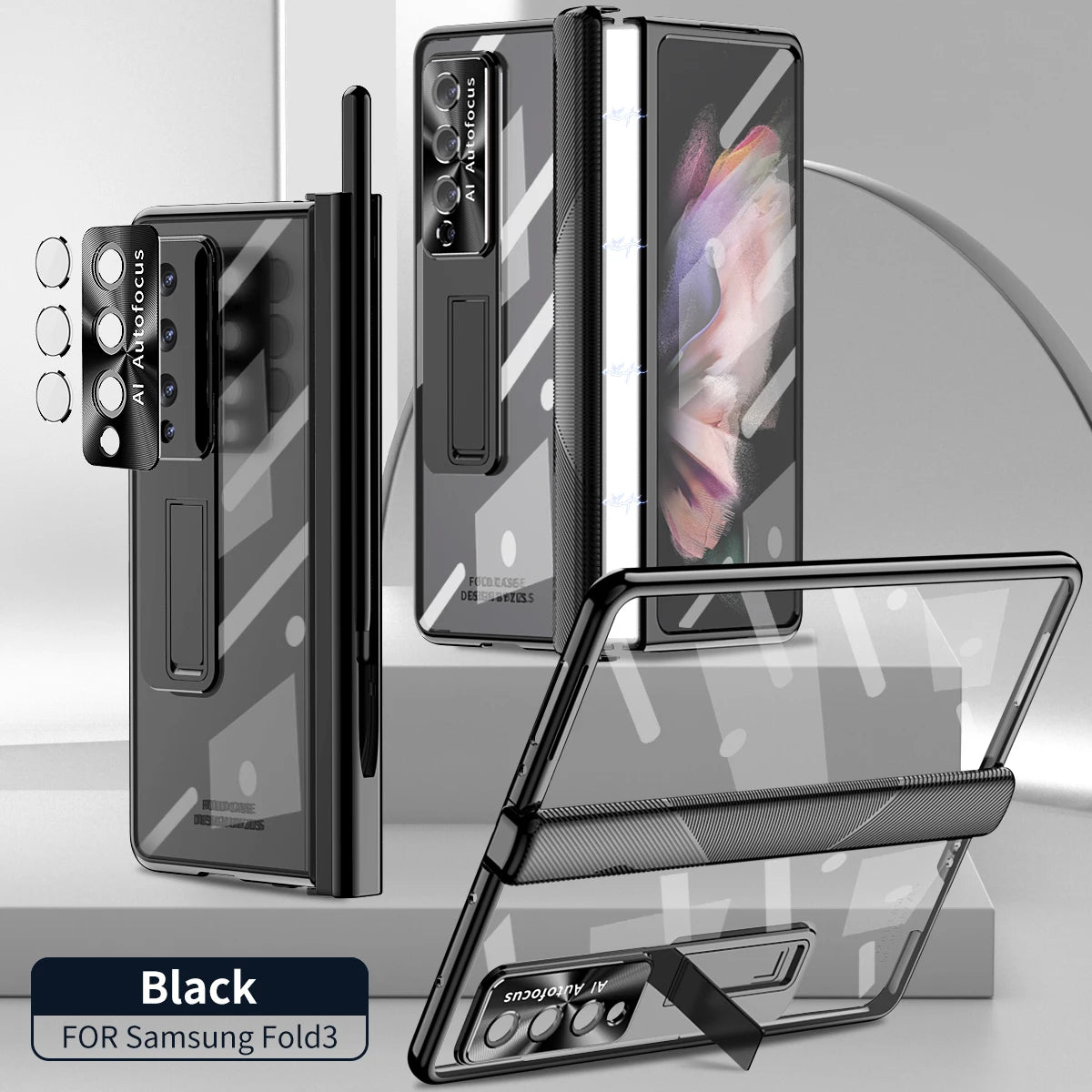Plating Clear Hinge Magnetic Case For Samsung Galaxy Z Fold 4 5 with Pen Holder Full Screen Protector Phone Cover Fold 7 6 3 5G