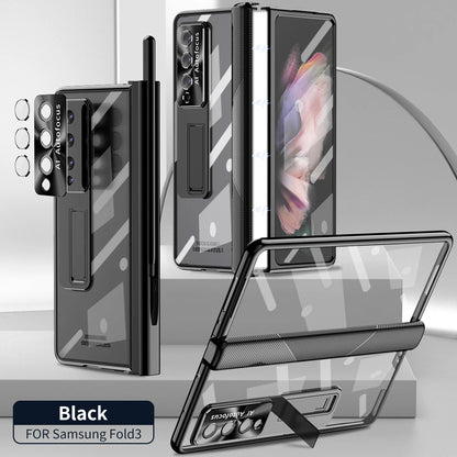 Plating Clear Hinge Magnetic Case For Samsung Galaxy Z Fold 4 5 with Pen Holder Full Screen Protector Phone Cover Fold 7 6 3 5G