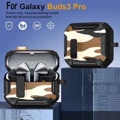 Stylish Camouflage Cover For Samsung Galaxy Buds 3 Pro Buds3 Pro Buzz 3 Pro Case With Lock Rugged Shell Armor Shockproof Sleeve