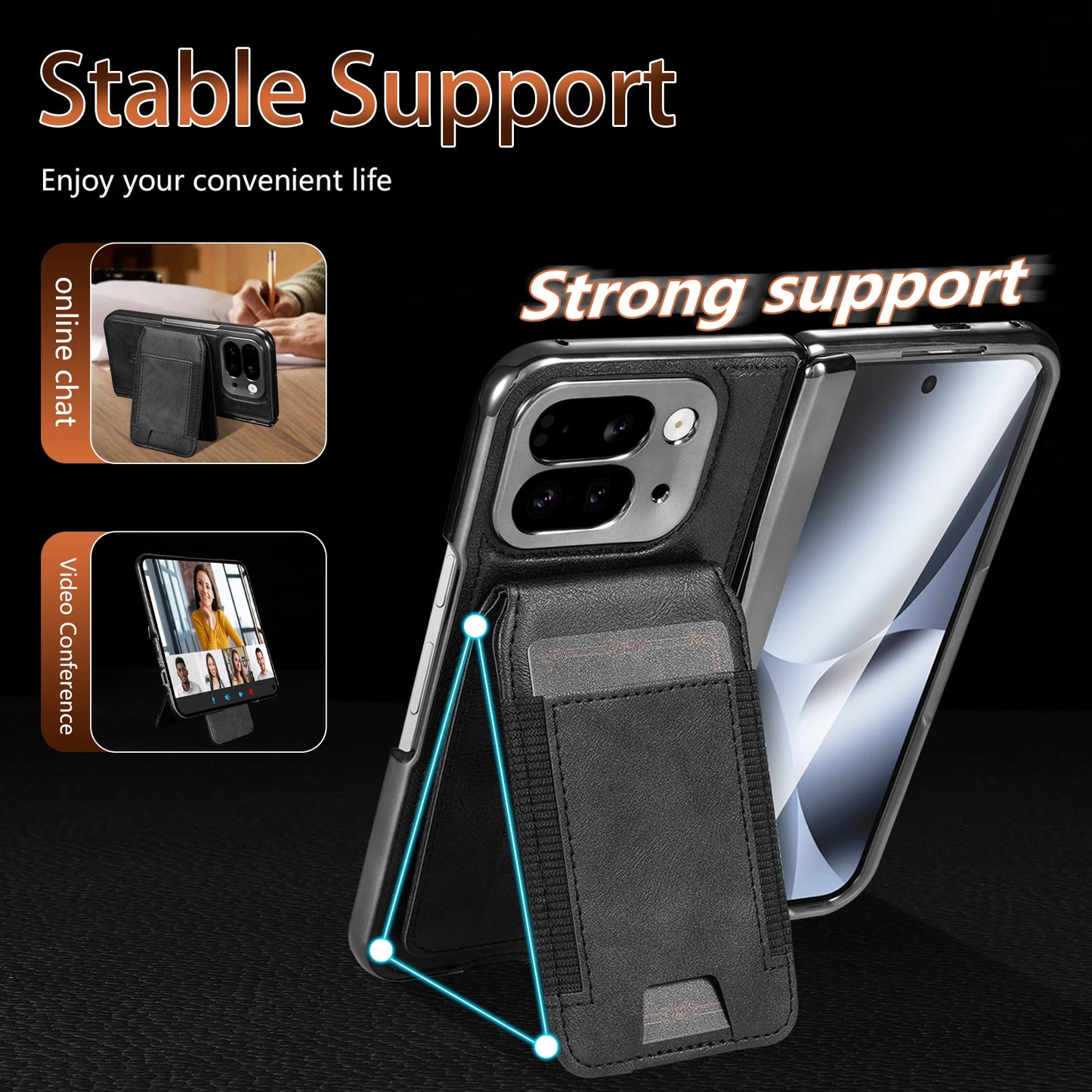 For Google Pixel 10 Pro Fold Case Protective Card Slots Leather Magsafe Holder Mobile Phone Back Cover