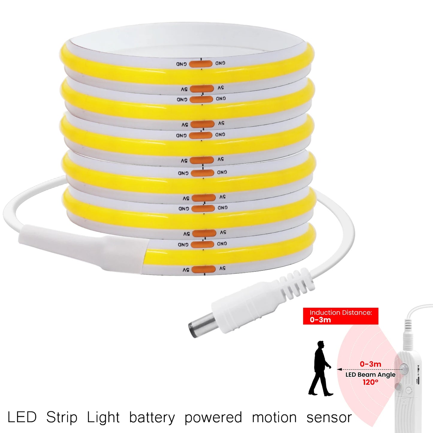 8MM COB Led Strip 5V with Motion Sensor Battery Powered 320LEDs/M USB Induction Night Light Warm White Red Ice Blue Green Yellow