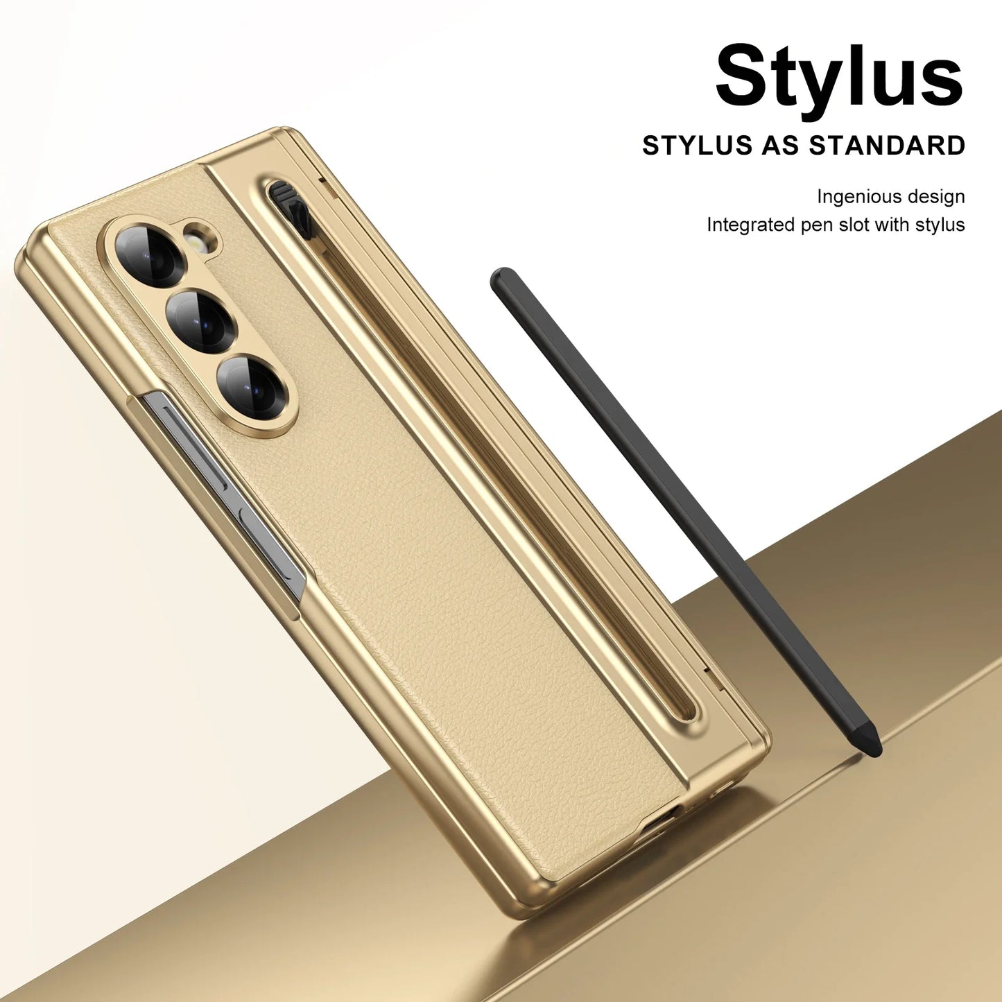 With Touch Pen For Samsung Galaxy Z Fold 7 6 5 4 3 TriFold Case Leather Plating Hinge 360 Full Screen Protector Folding Cover