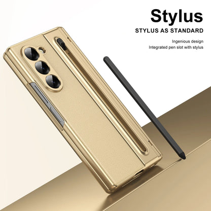With Touch Pen For Samsung Galaxy Z Fold 7 6 5 4 3 TriFold Case Leather Plating Hinge 360 Full Screen Protector Folding Cover