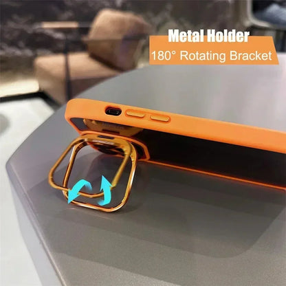 Lens Metal Ring Protector Stand Case for IPhone 16 14 11 12 13 15 Pro Max Plus Camera Glass Lens Protection Transparent Cover