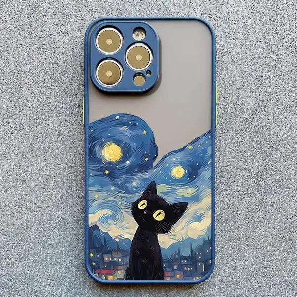 Artistic Black Cat Starry Night Phone Case For iPhone 15 14 13 12 11 Pro Max 12 16 Mini XS X XR 8 7 14 15 Plus Shockproof Shells