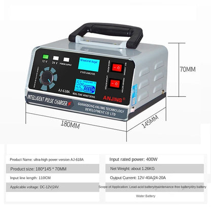 Car 400W 40A Smart Battery Charger 12V/24V Automotive Battery Charger Trickle Smart Pulse Repair For Car Truck Boat Motorcycle