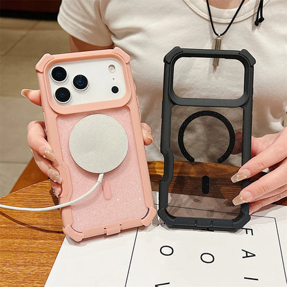 Shockproof Glitter Clear Magnetic Armor Case for iPhone 17 Air 16 15 14 Plus 13 11 12 Pro Max for Magsafe Transparent Back Cover