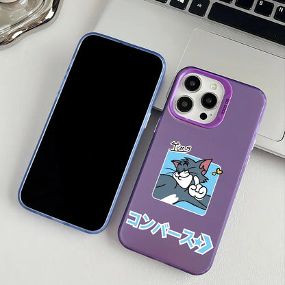 Miniso Tom And Jerry Phone Case For iPhone 16 15 14 13 12 11 Pro Max Independent Metal Button Electroplating Mobile