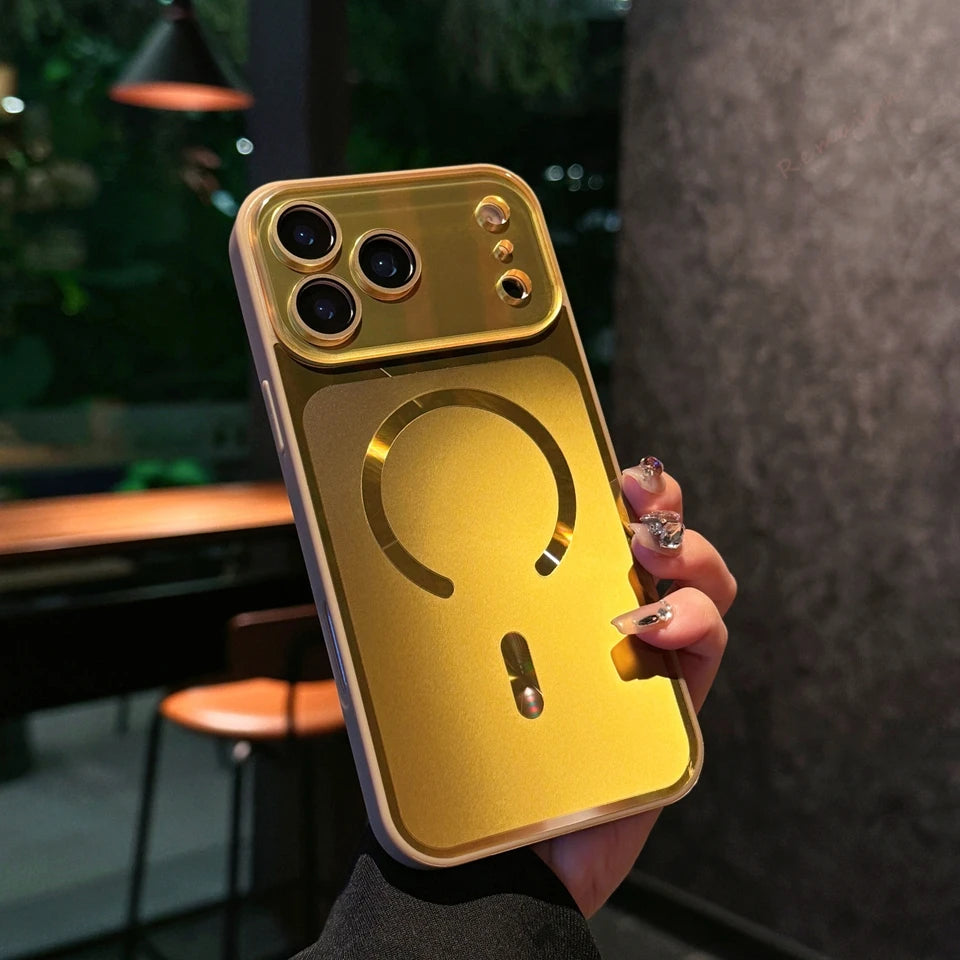 Big Window Blue Ray Magnetic Phone Case For iPhone 17 13 14 15 16 17 Pro Max Magsafe Bling Original Charging Protector Cover