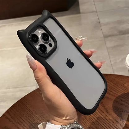 Cute 3D Cat Ear Kawaii Transparent Case For iPhone 16 15 14 13 12 Pro 11 Max Candy Color Shockproof Acrylic Clear Hard Cover