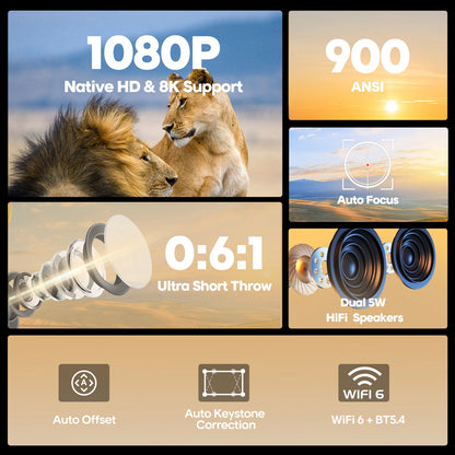 Magcubic 900ANSI HY450 C Auto Focus Projector 8K 1080P Ultra Short Throw Allwinner H726 BT5.4 Auto Offset Home Theater Voice