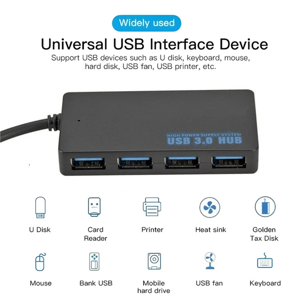 High Speed USB 3.0 Hub 4 Ports HUB Adapter Data Cable Splitter Expander Support Multi Systems Plug and Play Multi USB Adapter