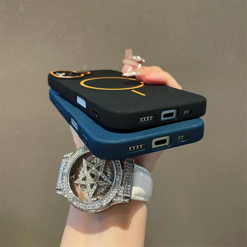 Ultrathin Simple Magsafe Case for iPhone 16 Pro Max 15Pro 14 Plus 13 12 11 Matte Hit Color Lens Wireless Charging Soft TPU Cover