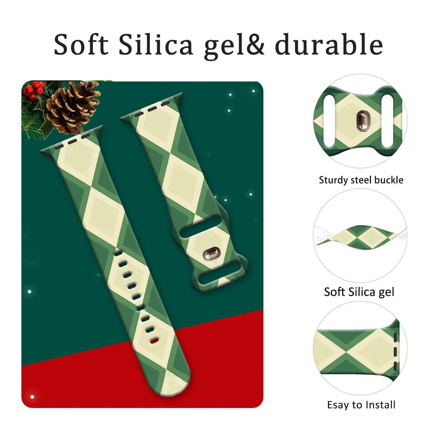 Christmas Diamond-Shaped Print Strap for Apple Watch 11 10 9 Silicone Band Replaceable Bracelet for iWatch 46/44/42mm Watchband