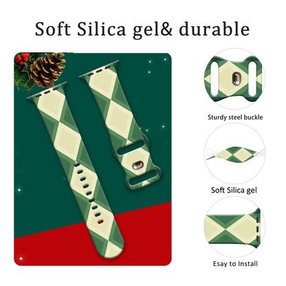 Christmas Diamond-Shaped Print Strap for Apple Watch 11 10 9 Silicone Band Replaceable Bracelet for iWatch 46/44/42mm Watchband