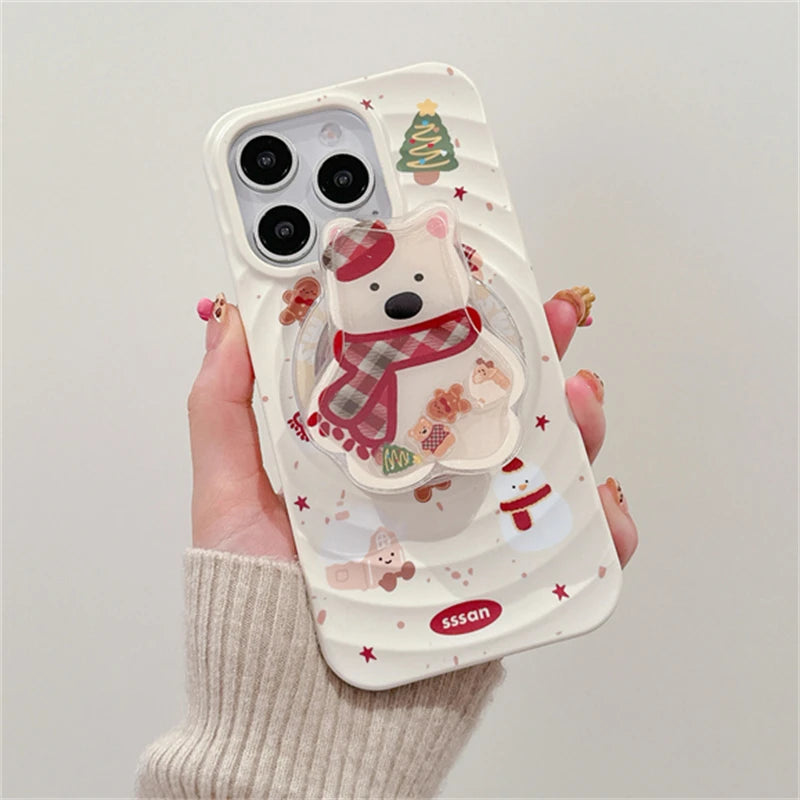 Korean Cute Quicksand Christmas Puppy Magnetic Holder Grip Tok Griptok Phone Stand Support For iPhone For Pad Magsafe Smart Tok