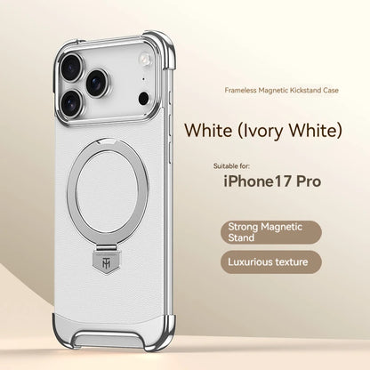 High-End Leather Frameless Magnetic Bracket Phone Case，For IPhone 17 Pro Max 17 Air Magsafe Wireless Charging Protective Cases