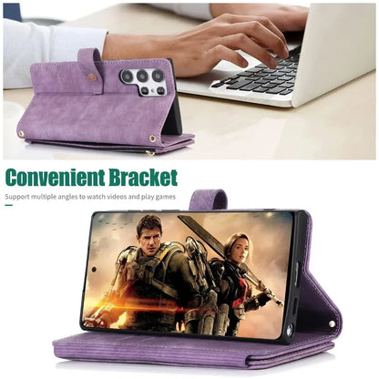 Phone Case for Samsung Galaxy S23 S24 FE S25 Ultra Edge S22 Plus A16 A06 A26 A36 A56 A15 A35 A55 Cover Zipper Wallet Crossbody