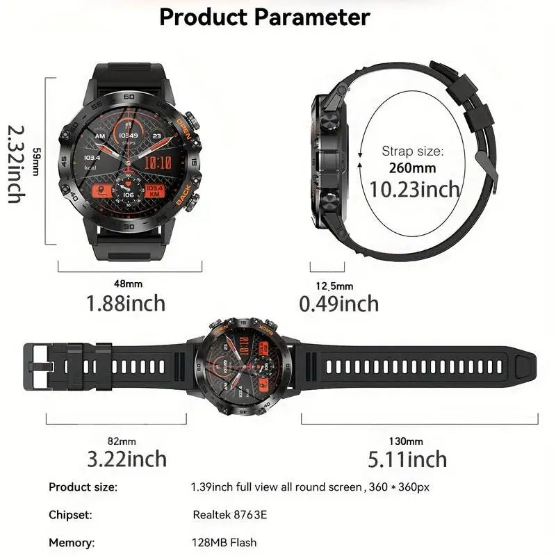 Abelanja Steel 1.39 Bluetooth Call Smart Watch Men Sports Fitness Tracker Watches IP67 Waterproof Smartwatch for Android IOS K52