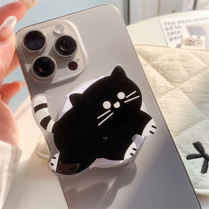 Korean Cute Cartoon Black Cat For Magsafe Magnetic Phone Griptok Phone Holder Stand Universal Phone Ring Grip Tok For iPhone 15