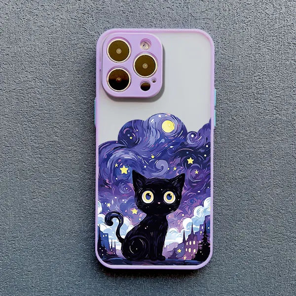 Artistic Black Cat Starry Night Phone Case For iPhone 15 14 13 12 11 Pro Max 12 16 Mini XS X XR 8 7 14 15 Plus Shockproof Shells